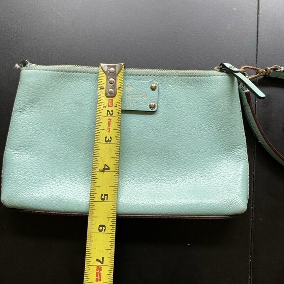 KATE SPADE Robins Egg Blue Pebbled Leather Wristlet Pouch Clutch Wallet - Picture 8 of 8